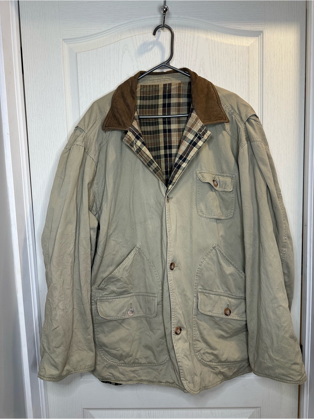VTG HBC Men's Reversible Cotton Barn Jacket sz L - tan plaid